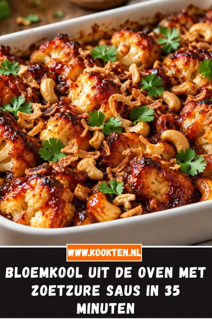 bloemkool uit de oven met zoetzure saus van dichtbij op het bord