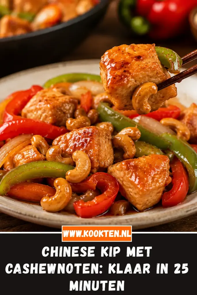 CHINESE KIP MET CASHEWNOTEN van dichtbij op het bord