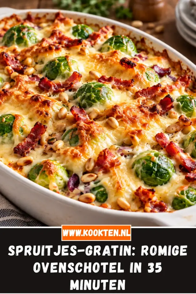 spruitjes-gratin van dichtbij op het bord