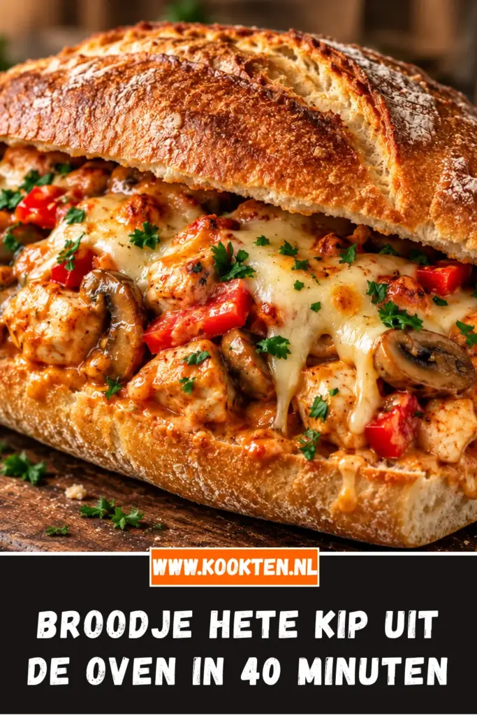 Broodje Hete Kip uit de Oven van dichtbij op het bord