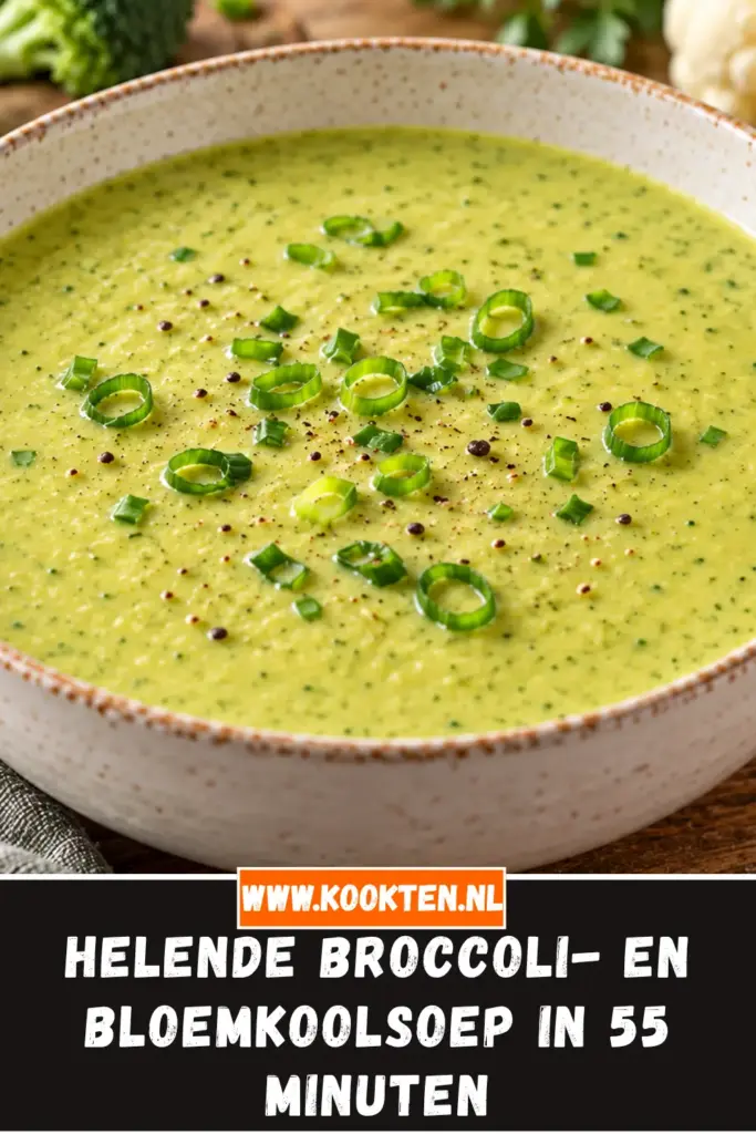 helende broccoli- en bloemkoolsoep van dichtbij op het bord