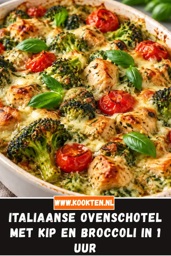 Italiaanse ovenschotel met kip en broccoli van dichtbij op het bord