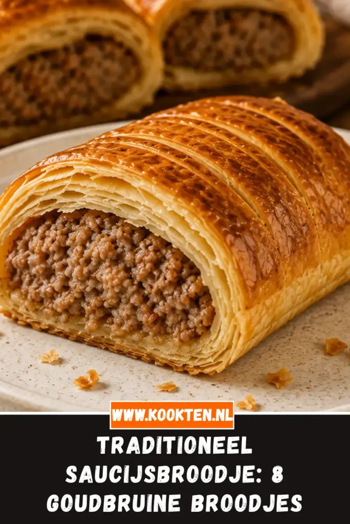 TRADITIONEEL SAUCIJSBROODJE van dichtbij op het bord