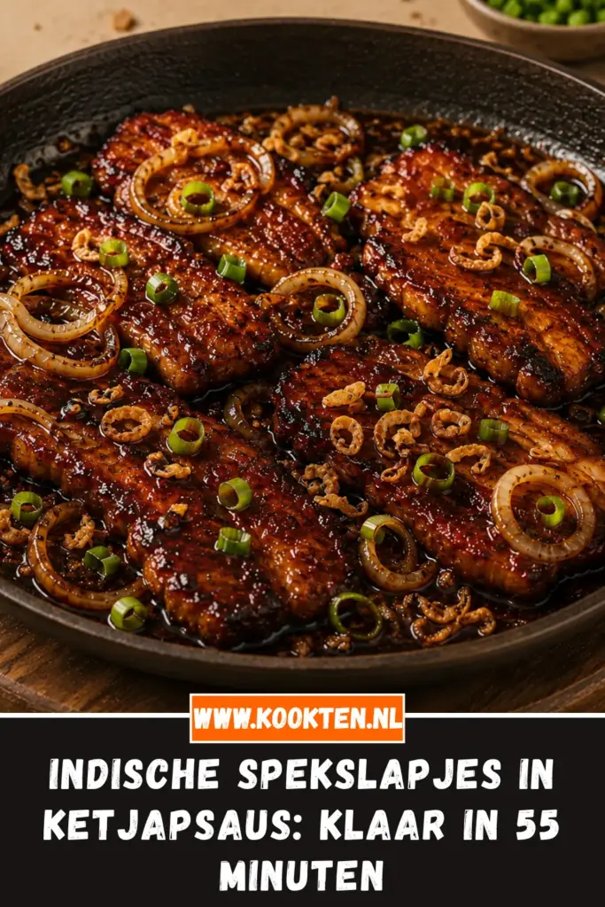INDISCHE SPEKSLAPJES IN KETJAPSAUS met bosui en gebakken uitjes