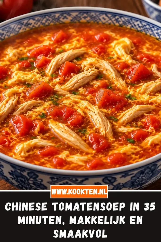 CHINESE TOMATENSOEP van dichtbij op het bord