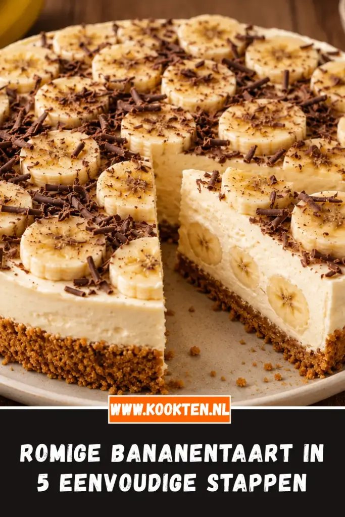ROMIGE BANANENTAART van dichtbij op het bord