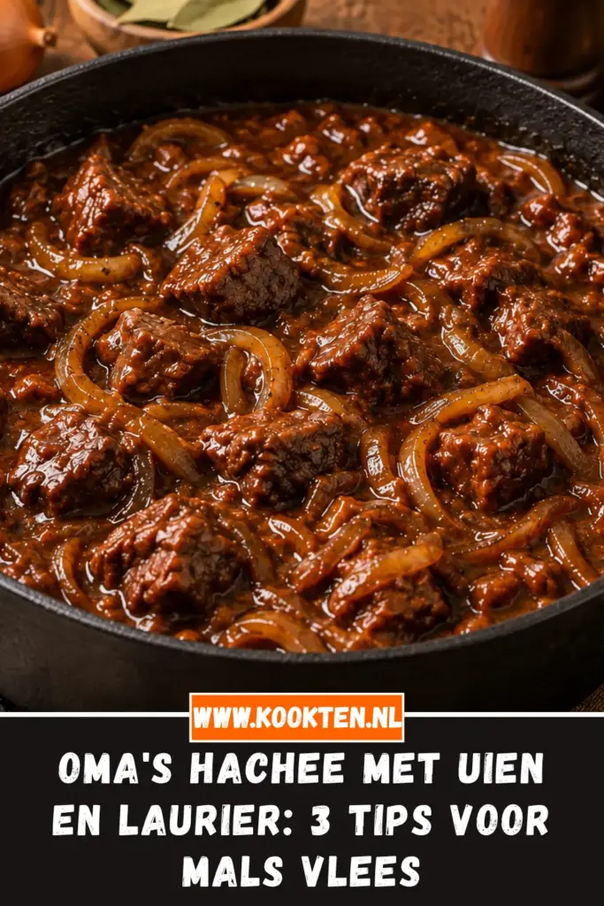 OMA'S HACHEE MET UIEN EN LAURIER van dichtbij op het bord