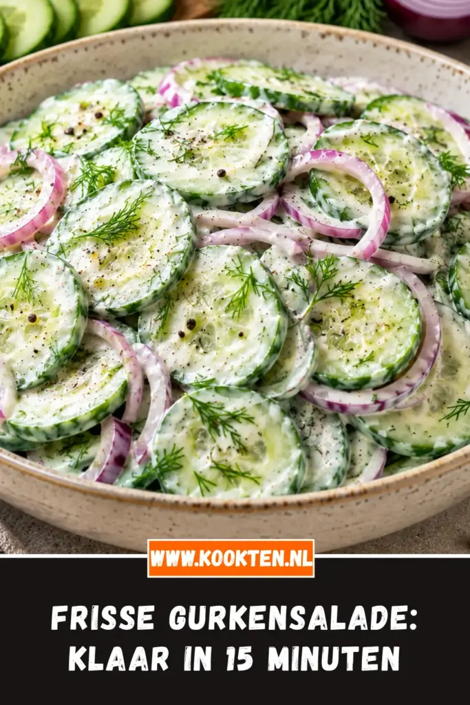 FRISSE GURKENSALADE van dichtbij op het bord