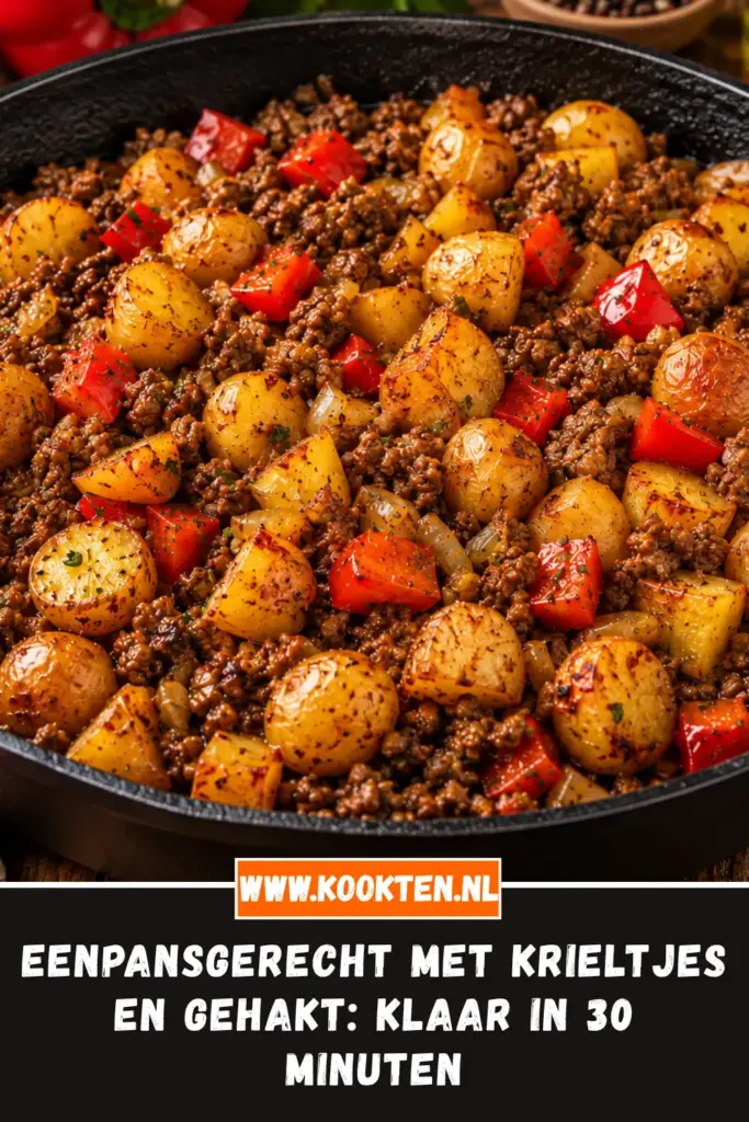 EENPANSGERECHT MET KRIELTJES EN GEHAKT van dichtbij op het bord