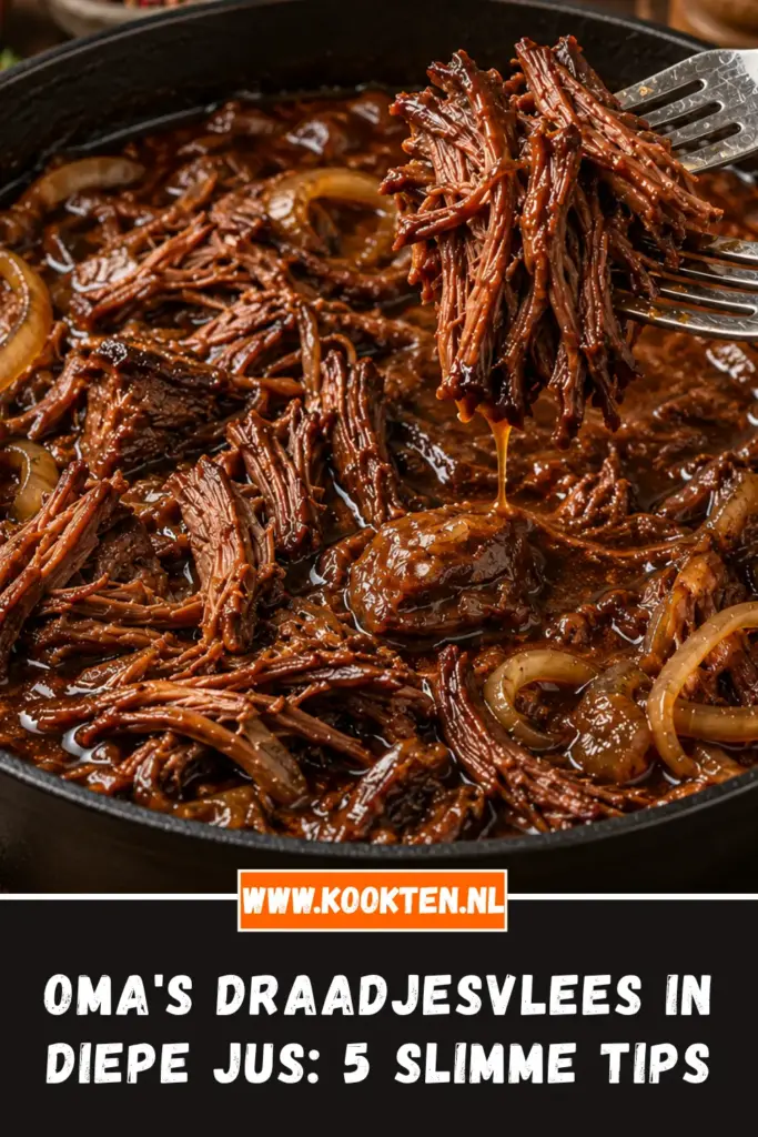 OMA'S DRAADJESVLEES IN DIEPE JUS van dichtbij op het bord