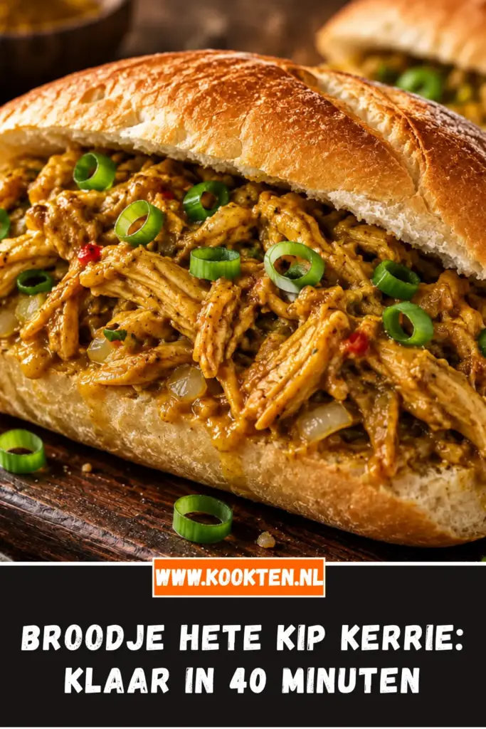 Broodje hete kip kerrie 🔥 van dichtbij op het bord