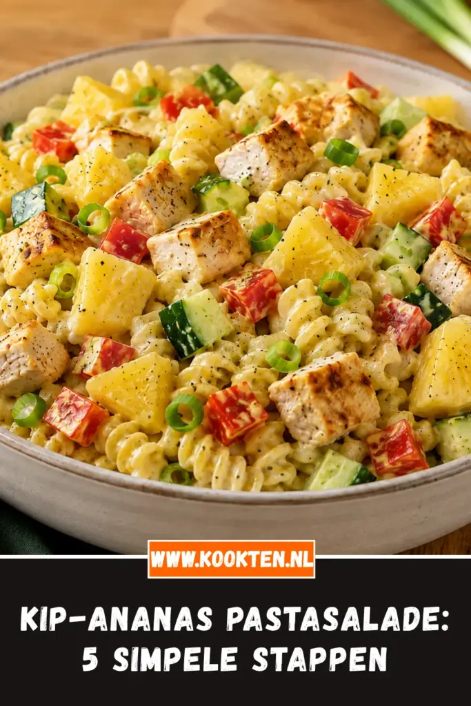 KIP-ANANAS PASTASALADE van dichtbij op het bord