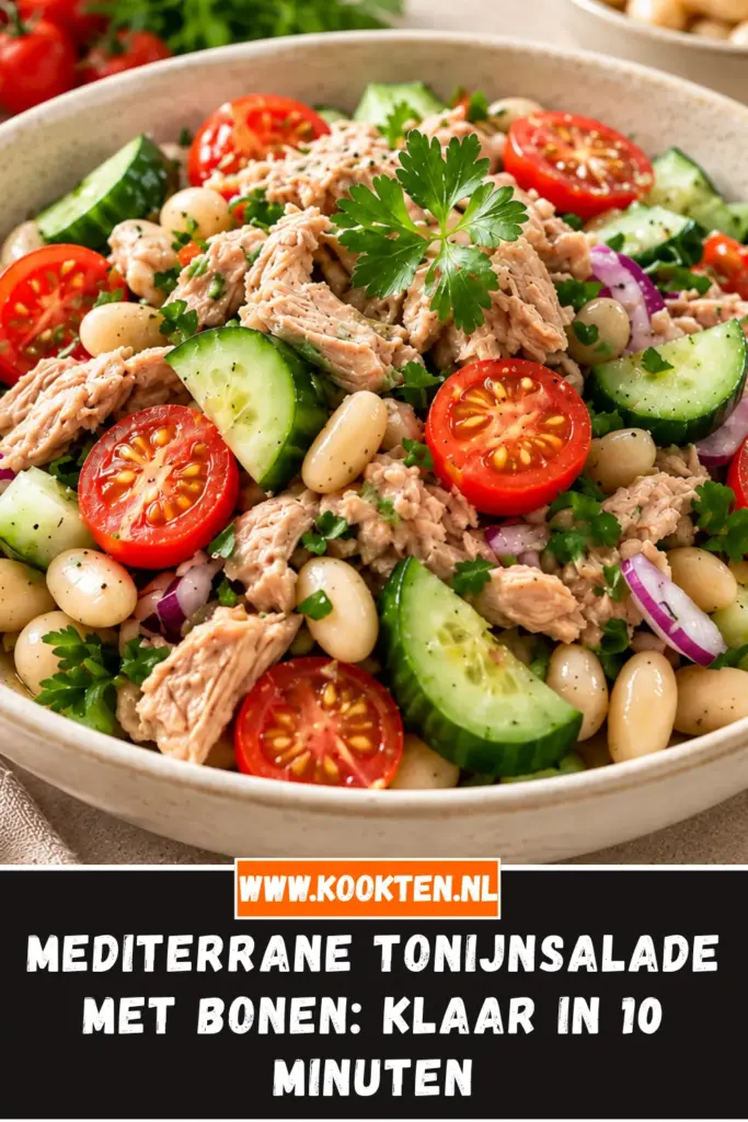 mediterrane tonijnsalade met bonen van dichtbij op het bord