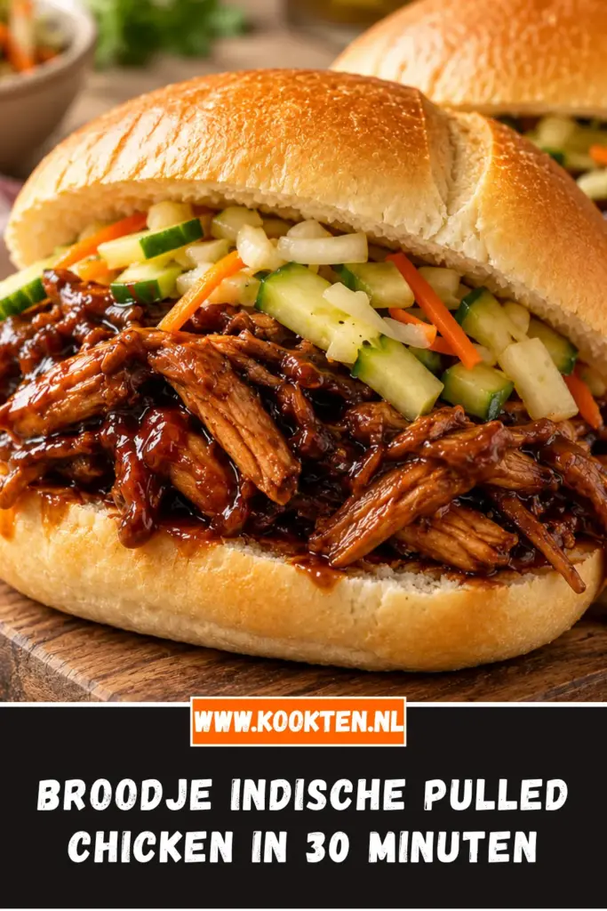 broodje Indische pulled chicken van dichtbij op het bord