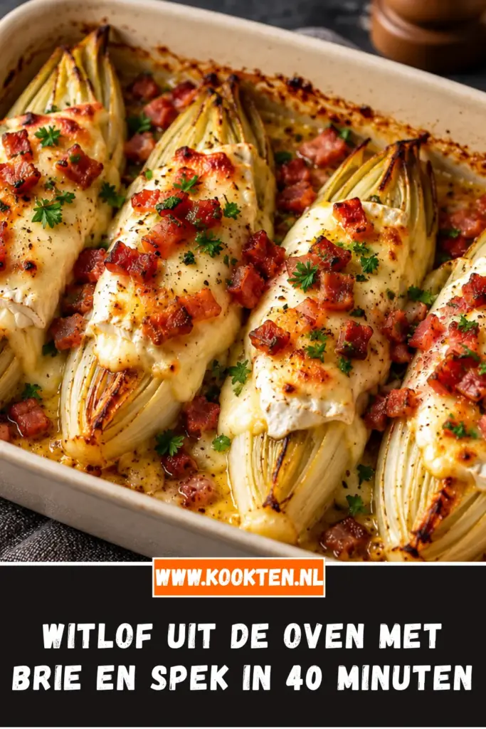 Witlof uit de oven met brie en spek op een bord