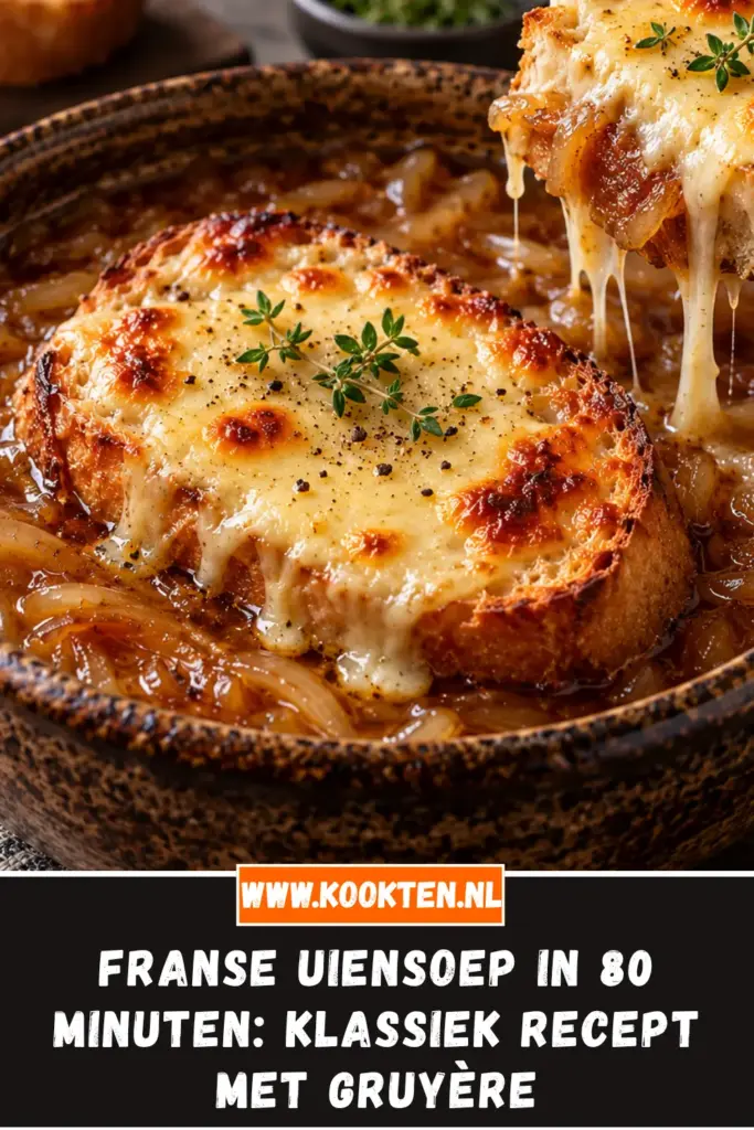 Franse uiensoep van dichtbij op het bord