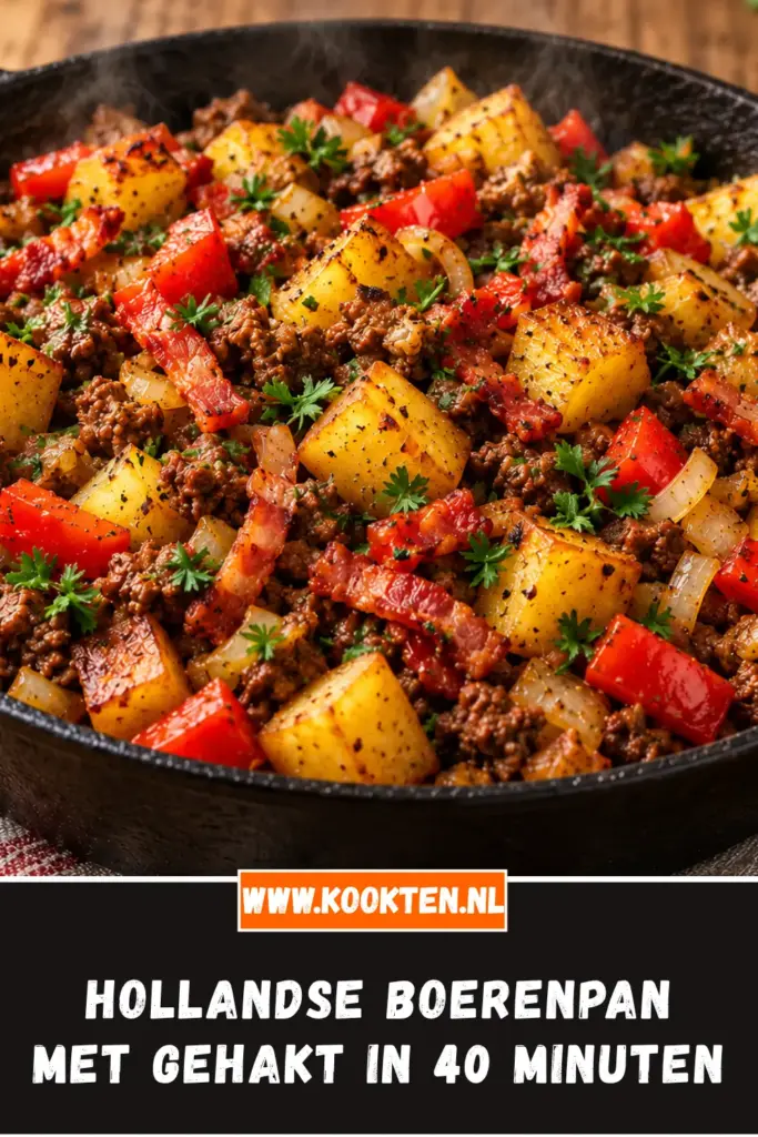 Hollandse boerenpan met gehakt van dichtbij op het bord