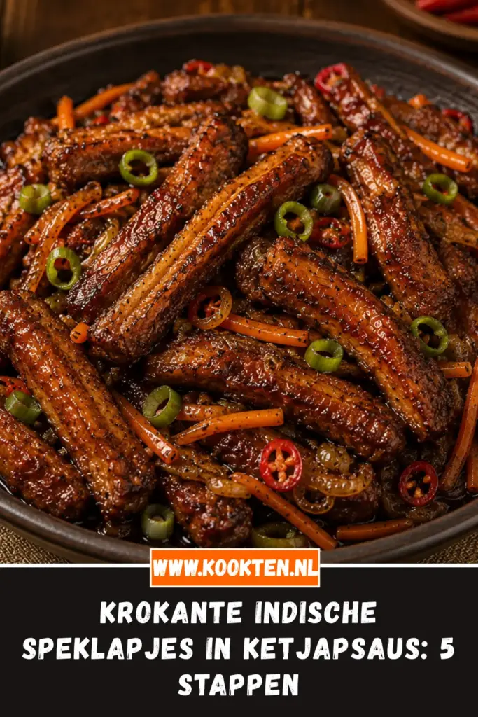 Krokante Indische speklapjes in ketjapsaus met lente-ui