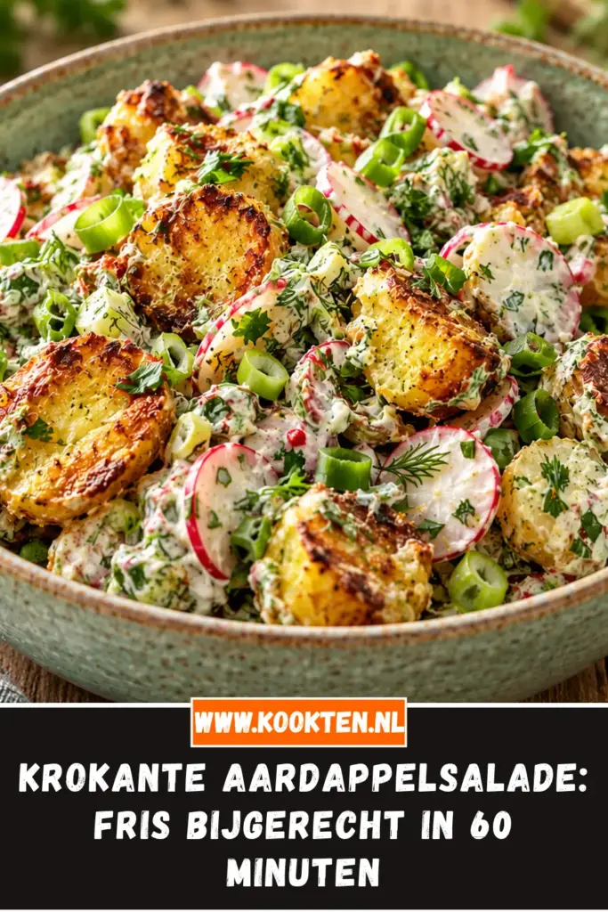 krokante aardappelsalade van dichtbij op het bord