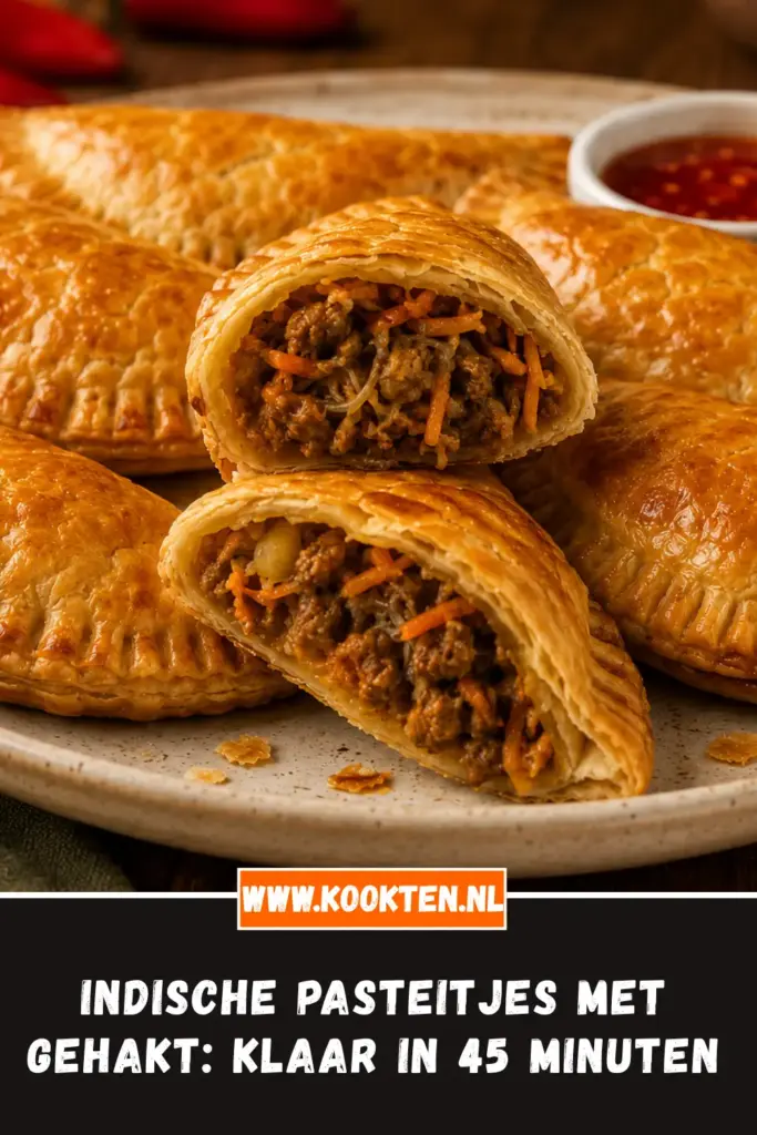 INDISCHE PASTEITJES MET GEHAKT van dichtbij op het bord