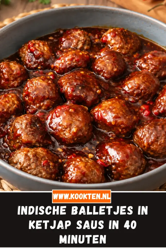 Indische balletjes in ketjap saus van dichtbij op het bord